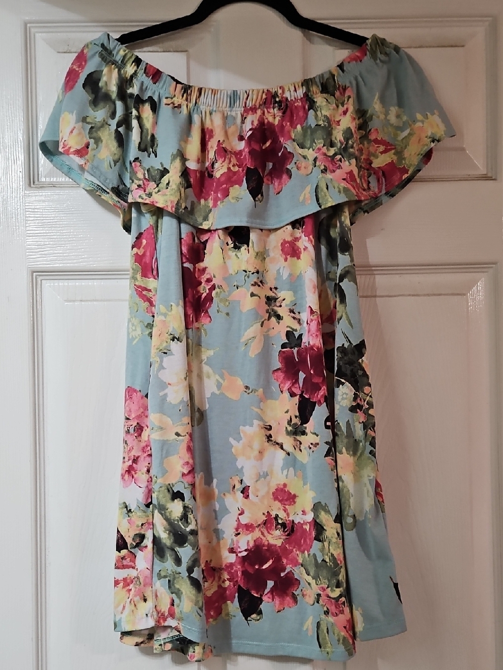 Women's  Floral Off-Shoulder Dress in Blue and Pink